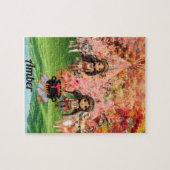 Native Amerikaans meisje met bosdieren Legpuzzel (Horizontaal)