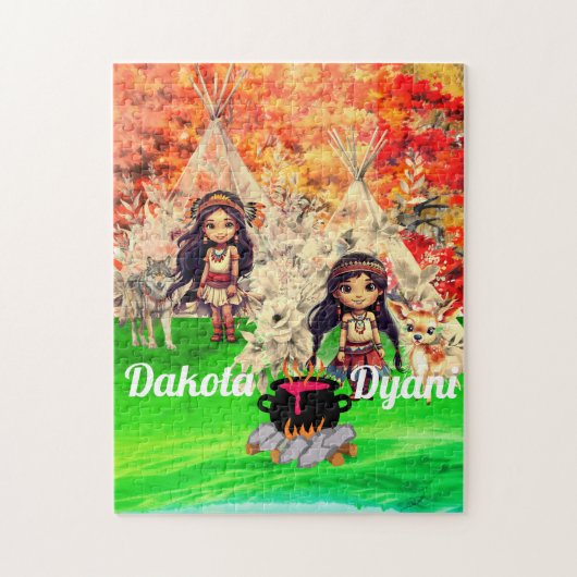 Native Amerikaans meisje met bosdieren Legpuzzel (Verticaal)