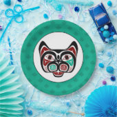 Native Amerikaans Rood Wit Zwart Haida Kat Papieren Bordje (Feest)