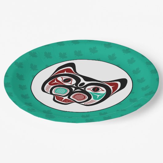 Native Amerikaans Rood Wit Zwart Haida Kat Papieren Bordje (Gekanteld)