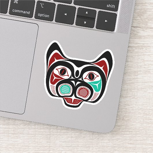 Native Amerikaans Rood Wit Zwart Haida Kat Sticker (Detail)