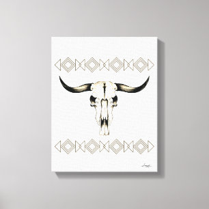 Native Amerikaanse Buffalo Skull Mixed Media Kunst Canvas Afdruk