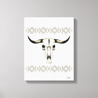 Native Amerikaanse Buffalo Skull Mixed Media Kunst Canvas Afdruk