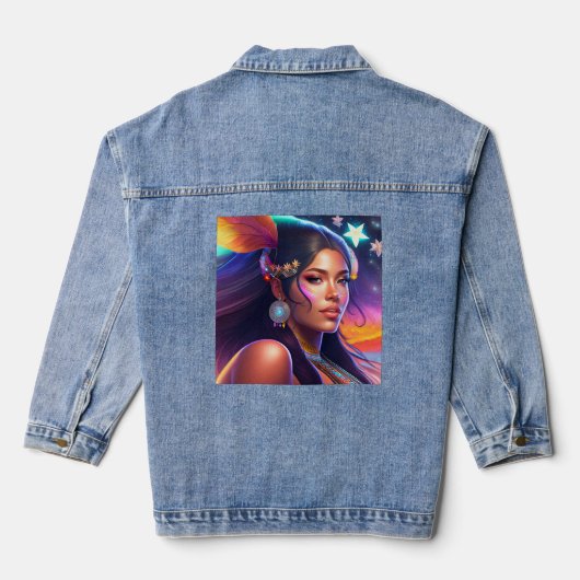 NATIVE AMERIKAANSE INDIASE VROUW Denim jean jas Jacket (Achterkant)
