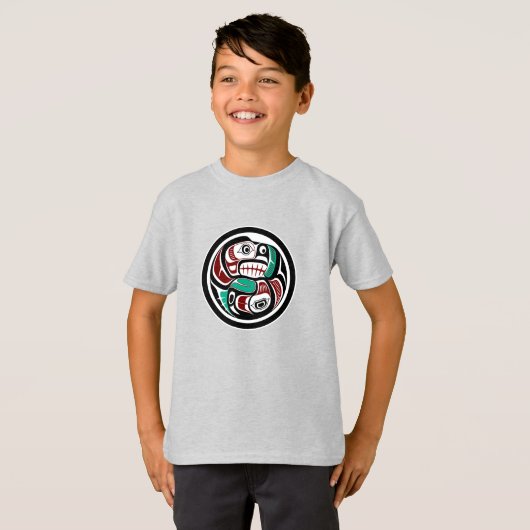 Native Amerikaanse Rode Zwart Wit Haida Otter Zalm T-shirt (Voorkant volledig)