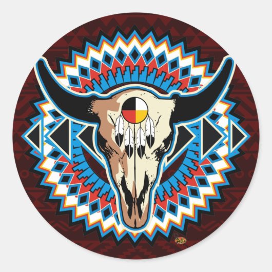 Native Amerikaanse ronde schedel sticker (Voorkant)