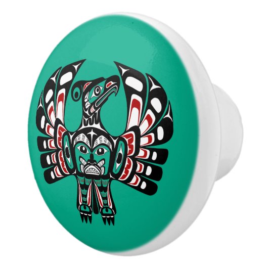 Native Amerikaanse Rood Zwart Wit Haida Thunderbir Keramische Knop (Rechts)