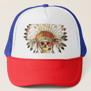 Native Amerikaanse schedel Mode Illustratie Trucker Pet