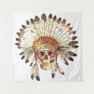 Native Amerikaanse schedel Mode Illustratie Wandkleed