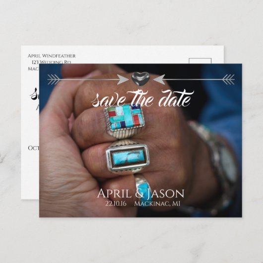 Native Arrows | De bekendmaking van de datum opsla Aankondigingskaart (Voorkant / Achterkant)