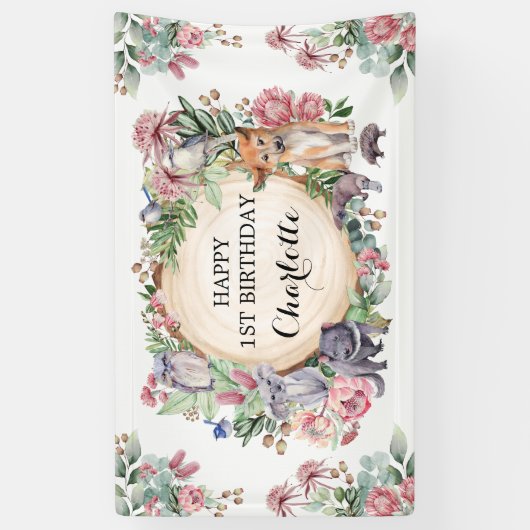 Native Australische dieren Bloemen Gelukkige Verja Spandoek (Verticaal)