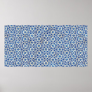 Native batik waterverf artistiek blauw en witte pa poster