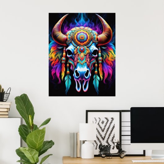 Native Bison Skull-Poster Poster (Thuiskantoor)