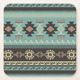 Native Blanket Pattern Vierkante Kartonnen Onderzetter