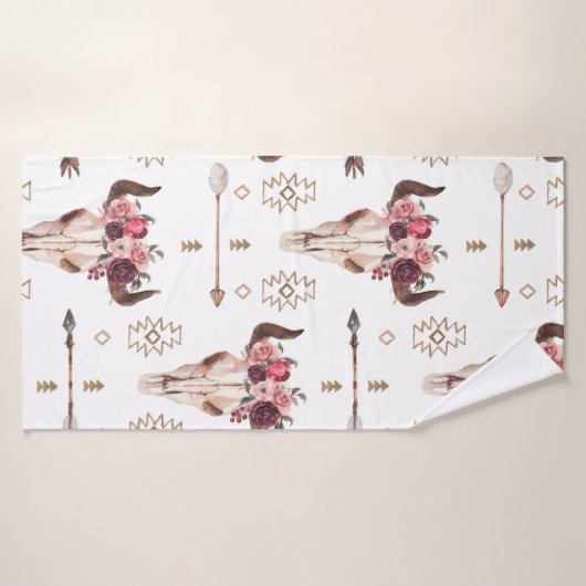 Native bull skul and arrows tribal seamless patter badhanddoek (Badhanddoek)