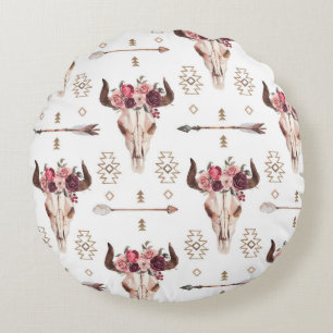 Native bull skul and arrows tribal seamless patter rond kussen