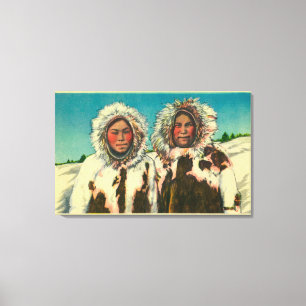 Native Eskimo Girls in AlaskaState Canvas Afdruk