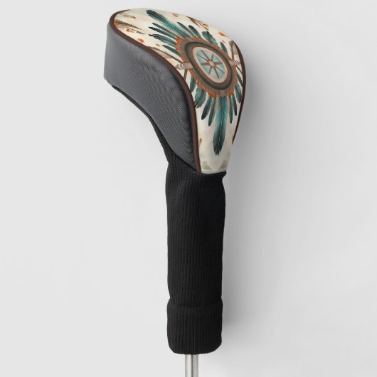 Native Feather Retro Dream Catcher Pattern Golfheadcover (Schuin)