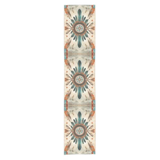 Native Feather Retro Dream Catcher Pattern Korte Tafelloper (Voorkant)