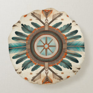  Native Feather Retro Dream Catcher Pattern Rond Kussen
