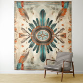 Native Feather Retro Dream Catcher Pattern Wandkleed (In situ)
