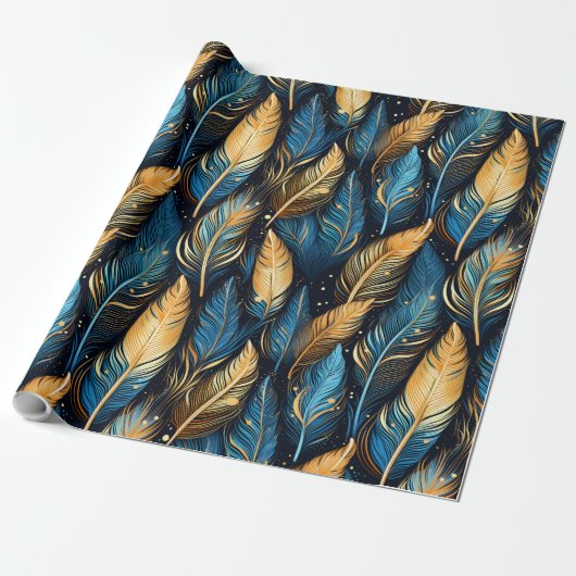 Native Feathers Pattern Tribal Boho Inheems Cadeaupapier (Uitgerold)