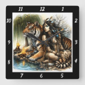 Native Gathering: Tiger's Strength Sacred Fire Vierkante Klok (Voorkant)
