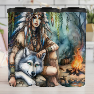 Native Grace, Wolf Spirit, Firelit Night. Thermosbeker