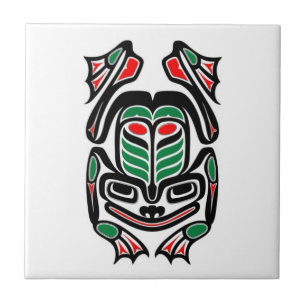 Native Haida Art Frog - zwart op wit Tegeltje