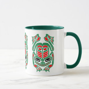 Native Haida Art Red en Green Frog Mok