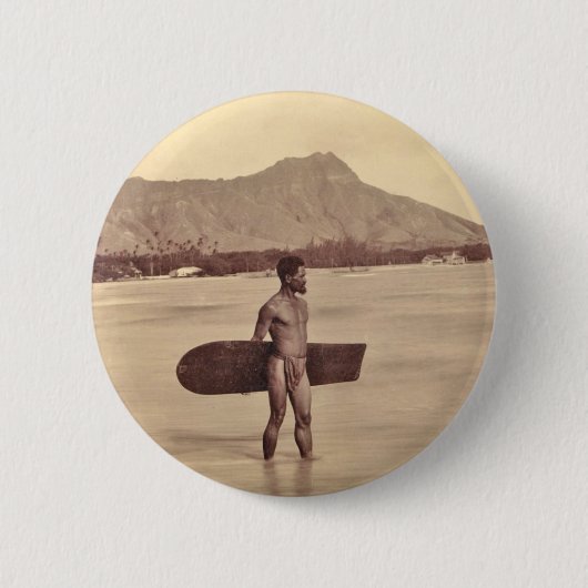 Native Hawaiian Surfer, c. 1890 Ronde Button 5,7 Cm (Voorkant)