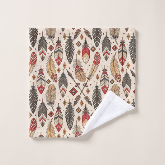 Native-Inspired Bath Towel Tribal Feather Pattern (Gant de toilette)