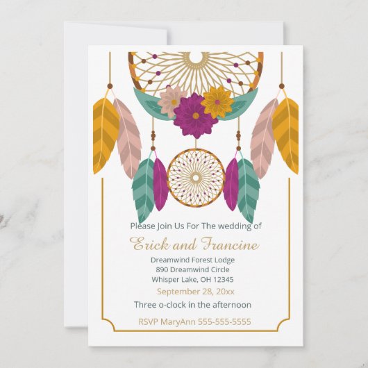 Native Inspired Dreamcatcher Wedding Invitation (Devant)