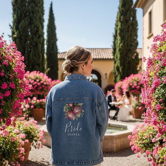 Native Protea Waterverf Floral Boho Botanical Denim Jacket