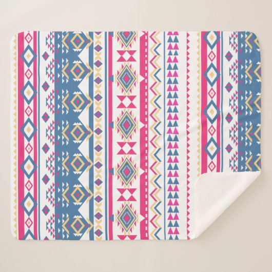 Native Southwest Pink and Blue Tribal Pattern Sherpa Deken (Voorkant (horizontaal))