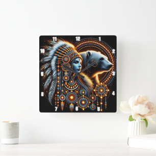 Native Spirit met Beer in lichtgevend ontwerp Vierkante Klok