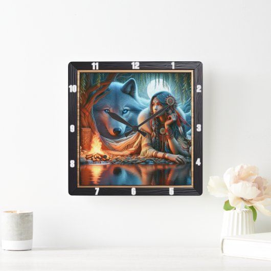 Native Stillness: River's Edge Twilight Calm Vierkante Klok (Huis)