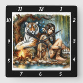 Native Strength: Tiger's Might Forest's Diepte Vierkante Klok (Voorkant)