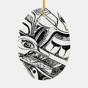 Native Totem Raven and Seagull Pacific NW Coast Na Keramisch Ornament