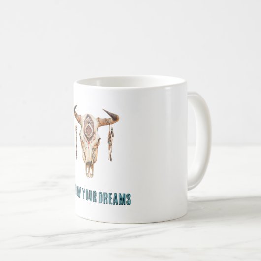 Native Tribal Bull Horns Skull Koffiemok (Voorkant rechts)