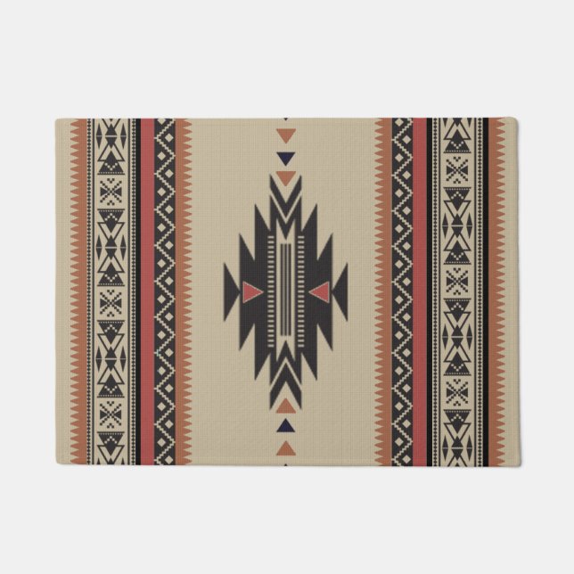 Native Tribal Woven Pattern in Browns, Black, Rust Deurmat (Voorkant)