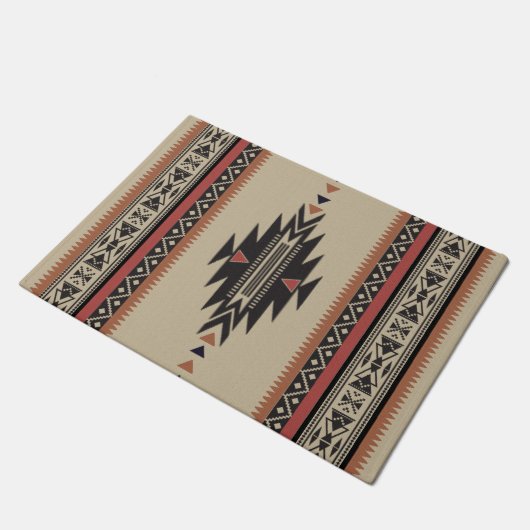 Native Tribal Woven Pattern in Browns, Black, Rust Deurmat (Schuin)