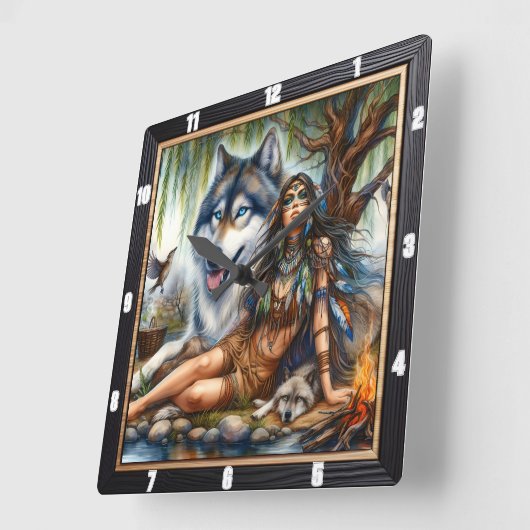 Native Twilight Tale: Gentle Watch Calm Vierkante Klok (Hoek)