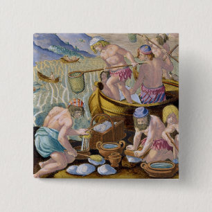 Native Vist voor Giant Clams op de Indus, plat Vierkante Button 5,1 Cm