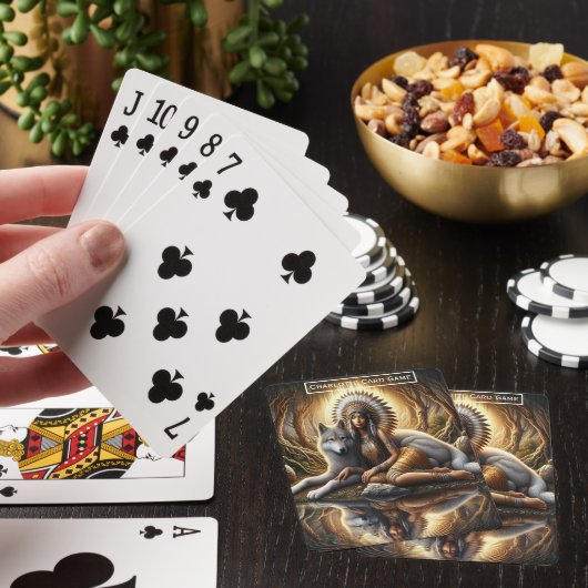 Native Vrouw en Wolf Monogram Kinder Match Game Pokerkaarten (Insitu)