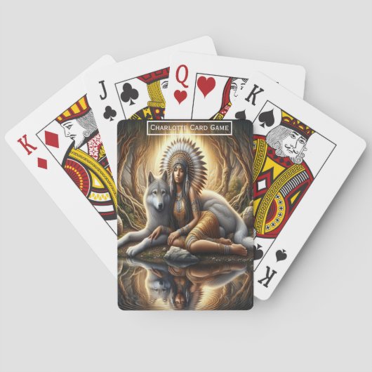 Native Vrouw en Wolf Monogram Kinder Match Game Pokerkaarten (Achterkant)