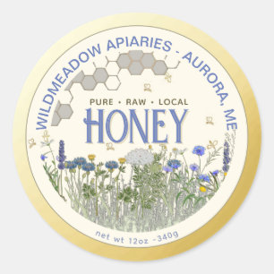 Native Wildflower en Bijen Honing Label Gold Borde