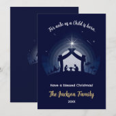 Nativité Cartes de Noël Fête Plat (bleu marine) (Devant / Derrière)