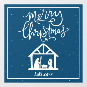 Nativité Joyeux Noël Autocollant Bleu pour Fenêtre