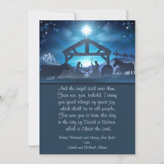 Nativité religieuse bleue 5x7 Carte de Noël (Devant)